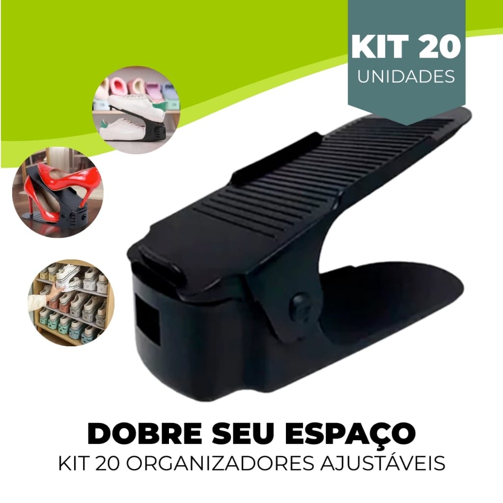 Kit 20 Organizador de Sapatos Tênis Com Regulagem De Altura Preto