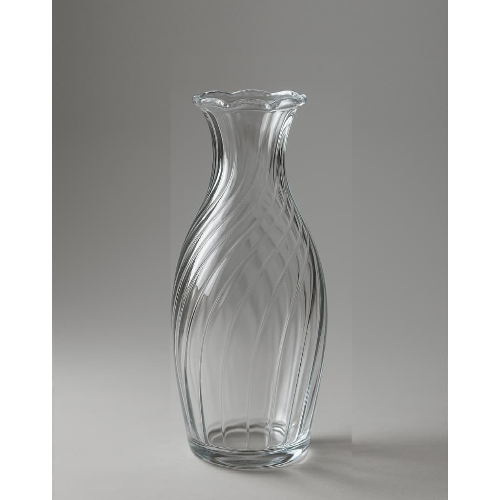 Kit 2 Vaso de Vidro 22cm com Relevo Espiral e Borda Ondulada Decorativo Transparente