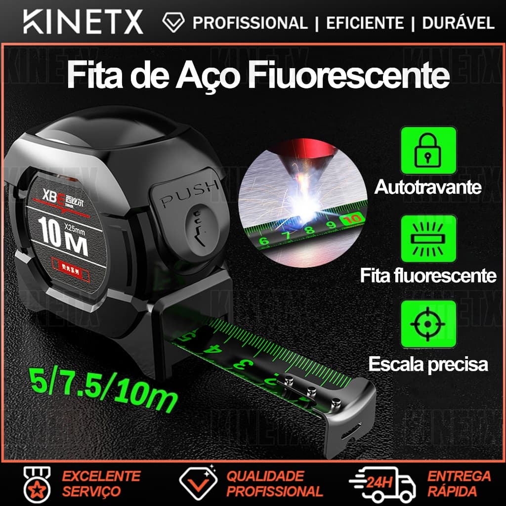 Fita Métrica Aço Inoxidável carbono De Alta Precisão 5M/7.5M/10M Trena Profissional Fluorescente Trava