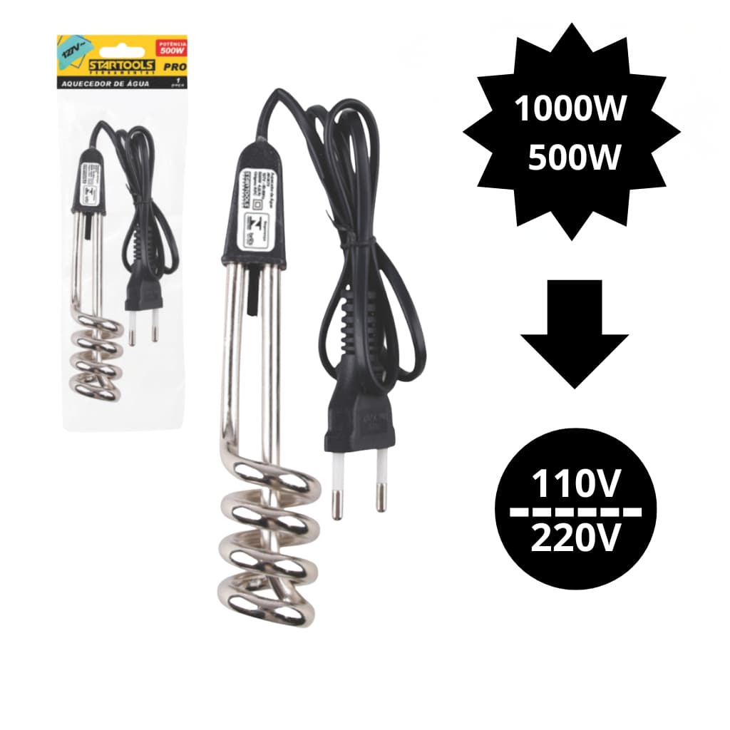 Aquecedor Ebulidor De Água Elétrico  Portátil Rabo Quente 500 ou 1000 Watts Mergulhão StarTools