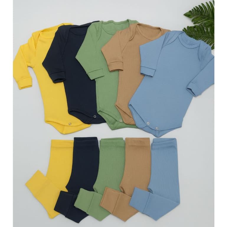 Kit 10 Peças Bebê Pagão body  Mijão Ribana Canelada Longo  RN/P/M/G/1/2/3 Menina e Menino