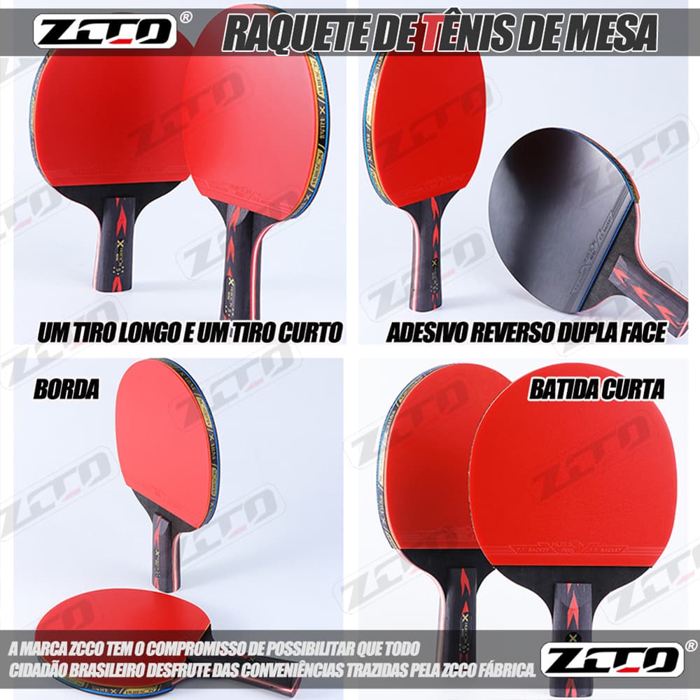 ZCCO Kit Profissional Raquetes Tênis Mesa Fibra Carbono c/2 (CS+FL), 3 Bolas, Capa, Esponja 7mm p/ Inic./Família/Juvenil