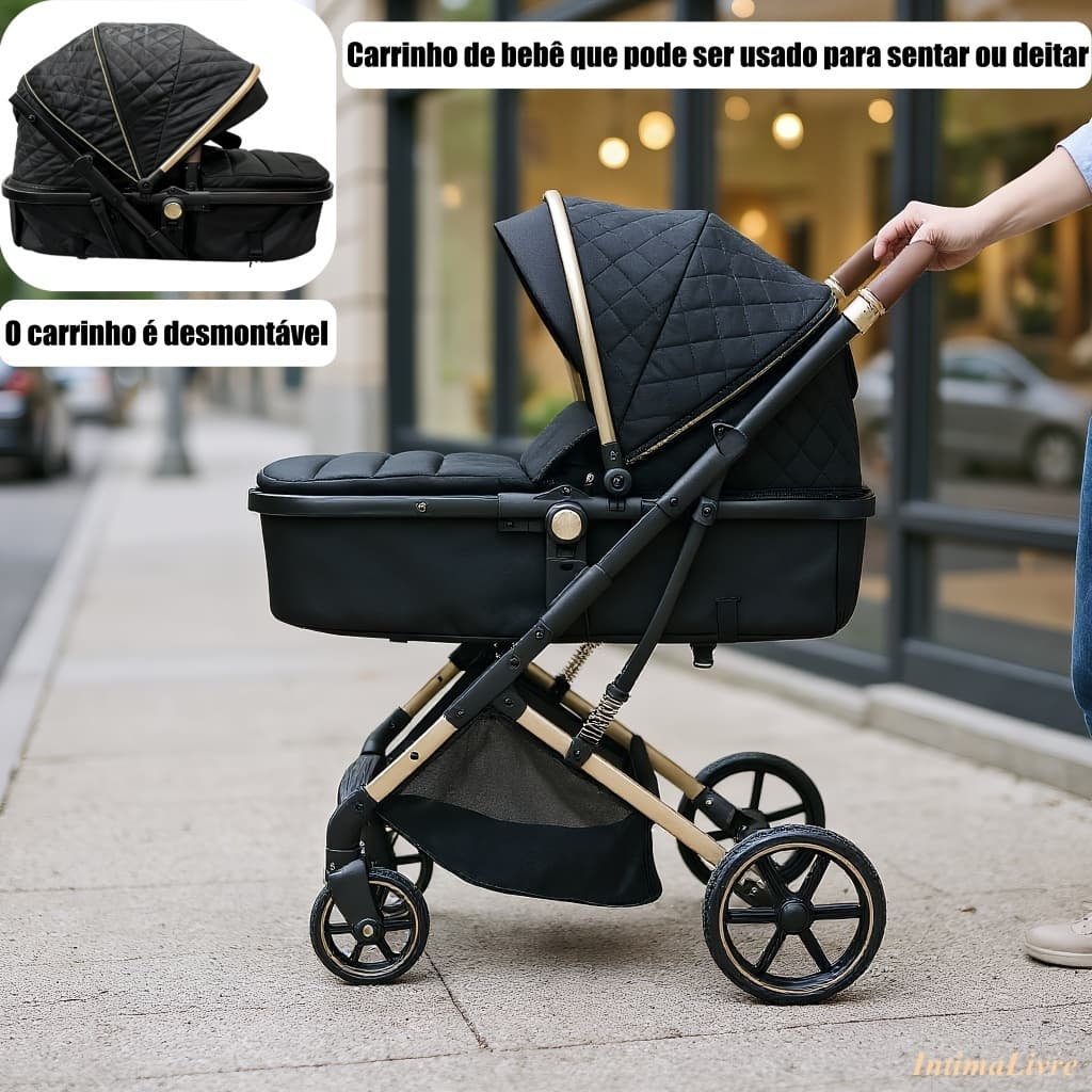 Carrinho de bebê Dobrável 4 em 1 Adequado para Crianças de 0 a 3 anos Com Sistema de Amortecimento na Roda Traseira