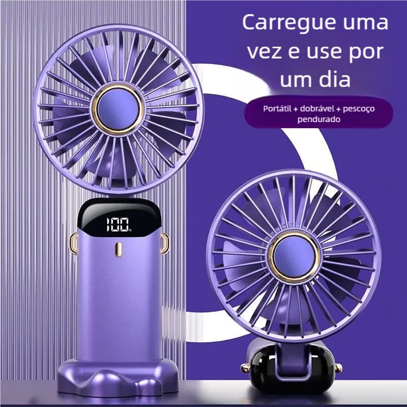 Ventilador Dobrável USB – Mini, Recarregável, Portátil com Display Digital