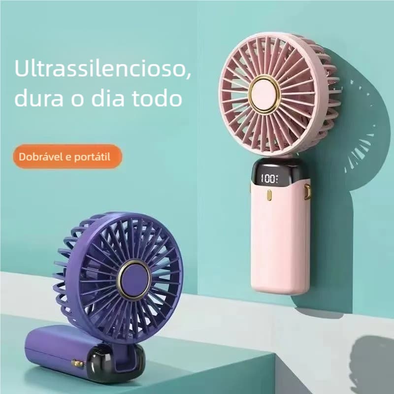 Ventilador Dobrável USB – Mini, Recarregável, Portátil com Display Digital
