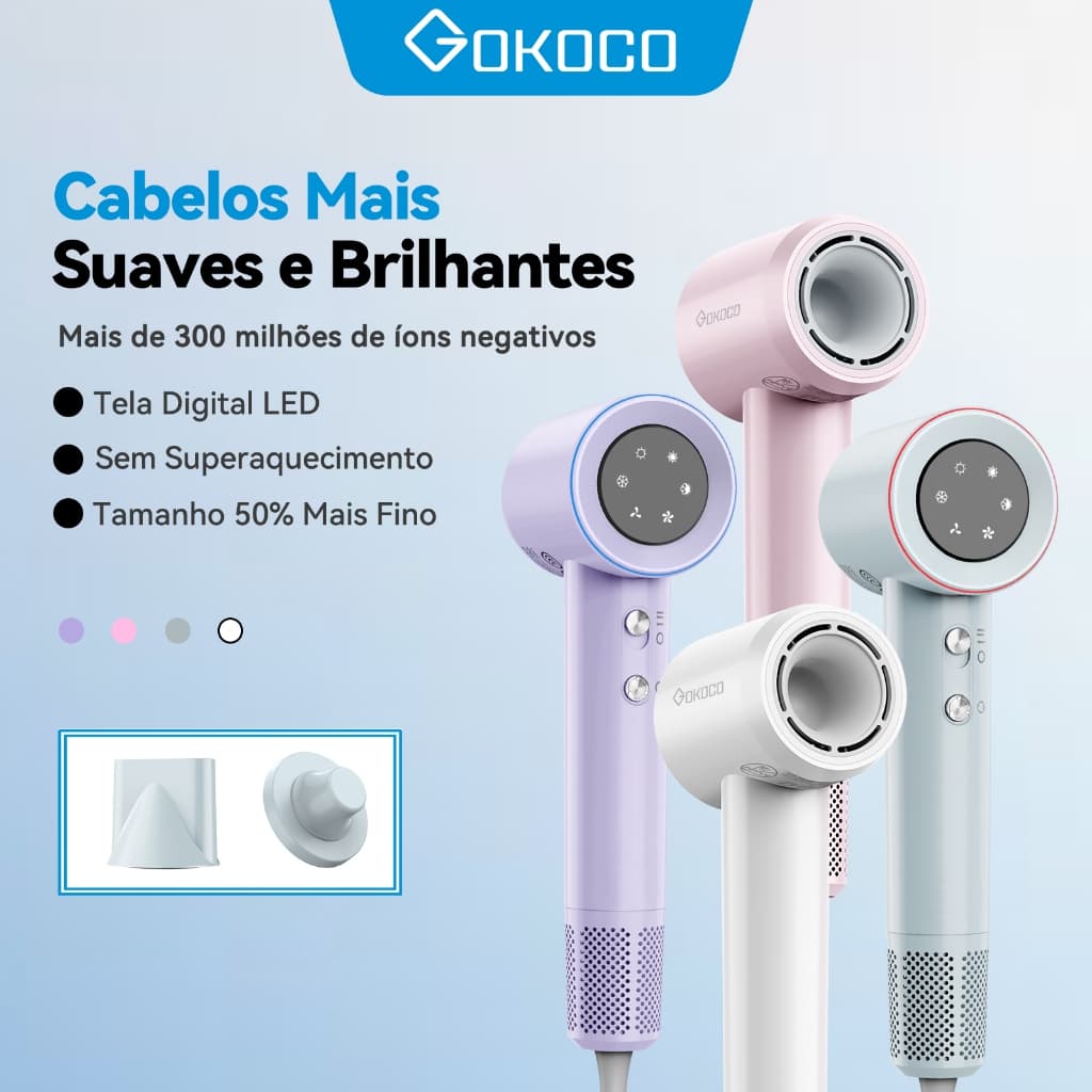 GOKOCO Secador de Cabelo GD029 Alta Velocidade Secador íons negativos Profissional 1500W de 2 Minutos Secagem Rápida