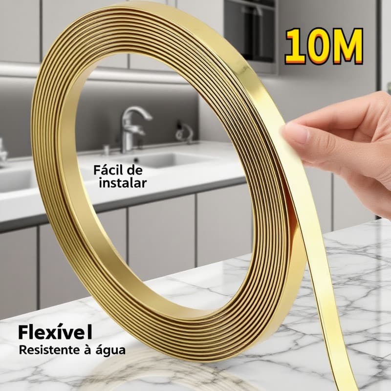 Fita Metalizada para Decoração 10 Metros, Adesivo Dupla Face PVC com Várias Larguras (6 a 25mm)