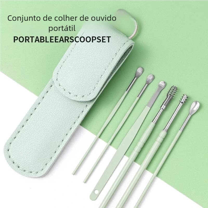 6 Peças Colher de Aço Inoxidável para Cera de Ouvido - Kit Portátil, Equipamento Essencial para Viagem
