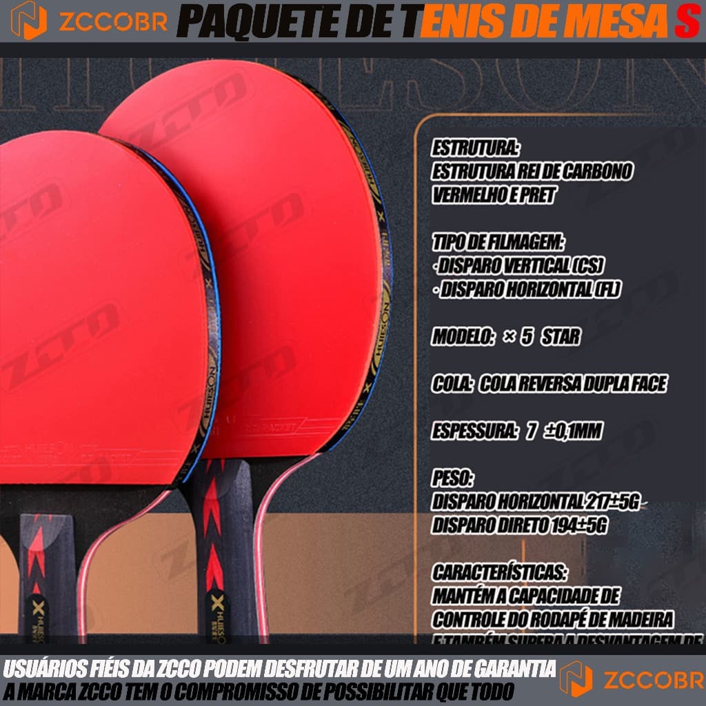 ZCCOBR Raquete Ping Pong Profissional Mesa Raquete 5 Estrelas Fl/cs