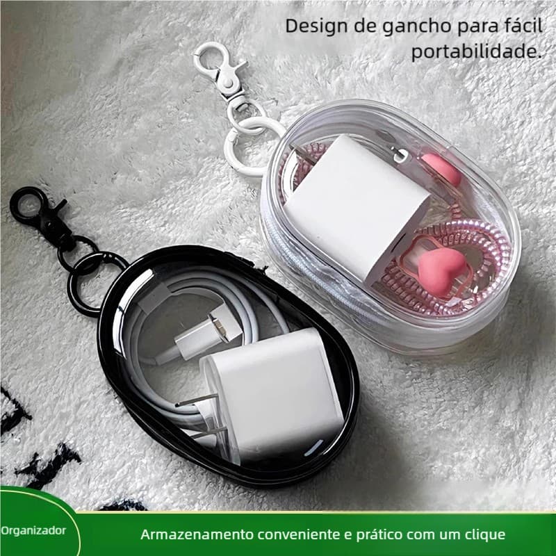 Bolsa Portátil Mini Transparente com Zíper - Organizador Compacto Multifuncional, Para Fones de Ouvido em Viagem