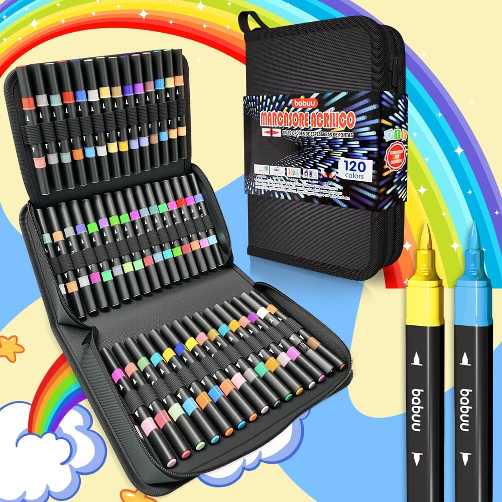 Caneta Marcadora Acrílica 120/72/48 Cores Dupla De Ponta Fina Canetinhas Coloridas Kit à prova d'água Marcar【BaBuu】