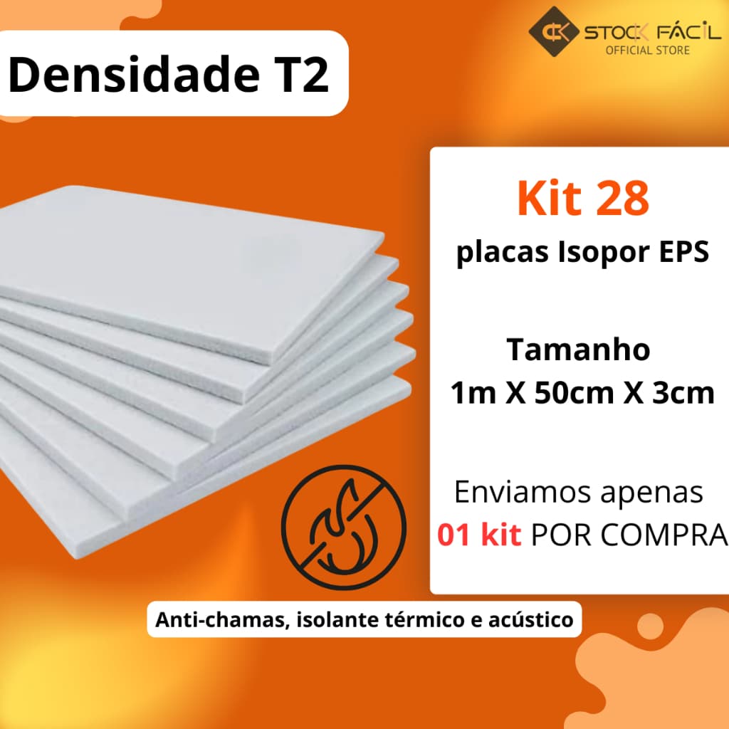 Kit 28 Unidades Placas de Isopor Anti Chamas 3cm Isolante Térmico e Acustico