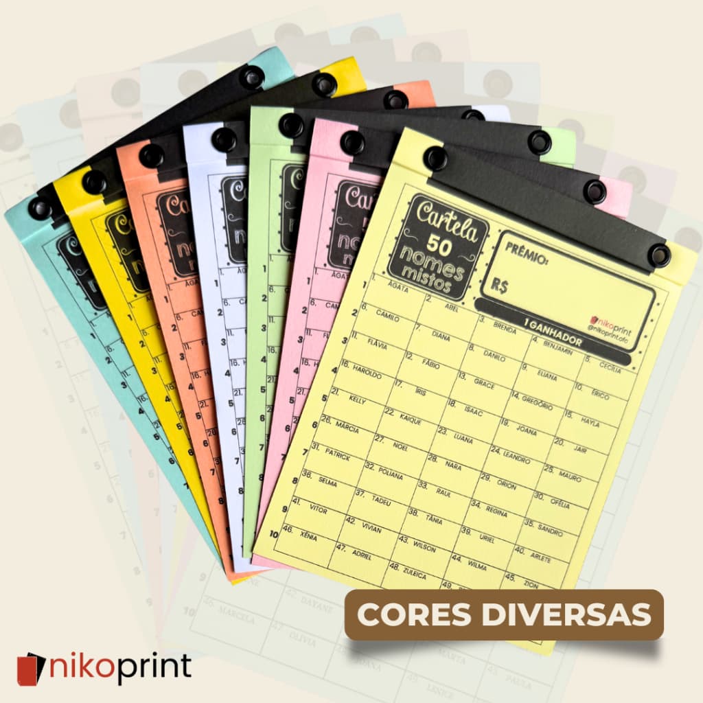 Cartela de rifa - Animais|Times|Países|Flores|Carros|Bíblicos|Natura|oBoticário|doTERRA