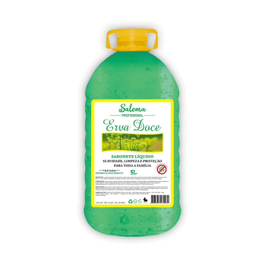 Sabonete Líquido Erva Doce  5 Litros Hidratante linha Salema Profissional