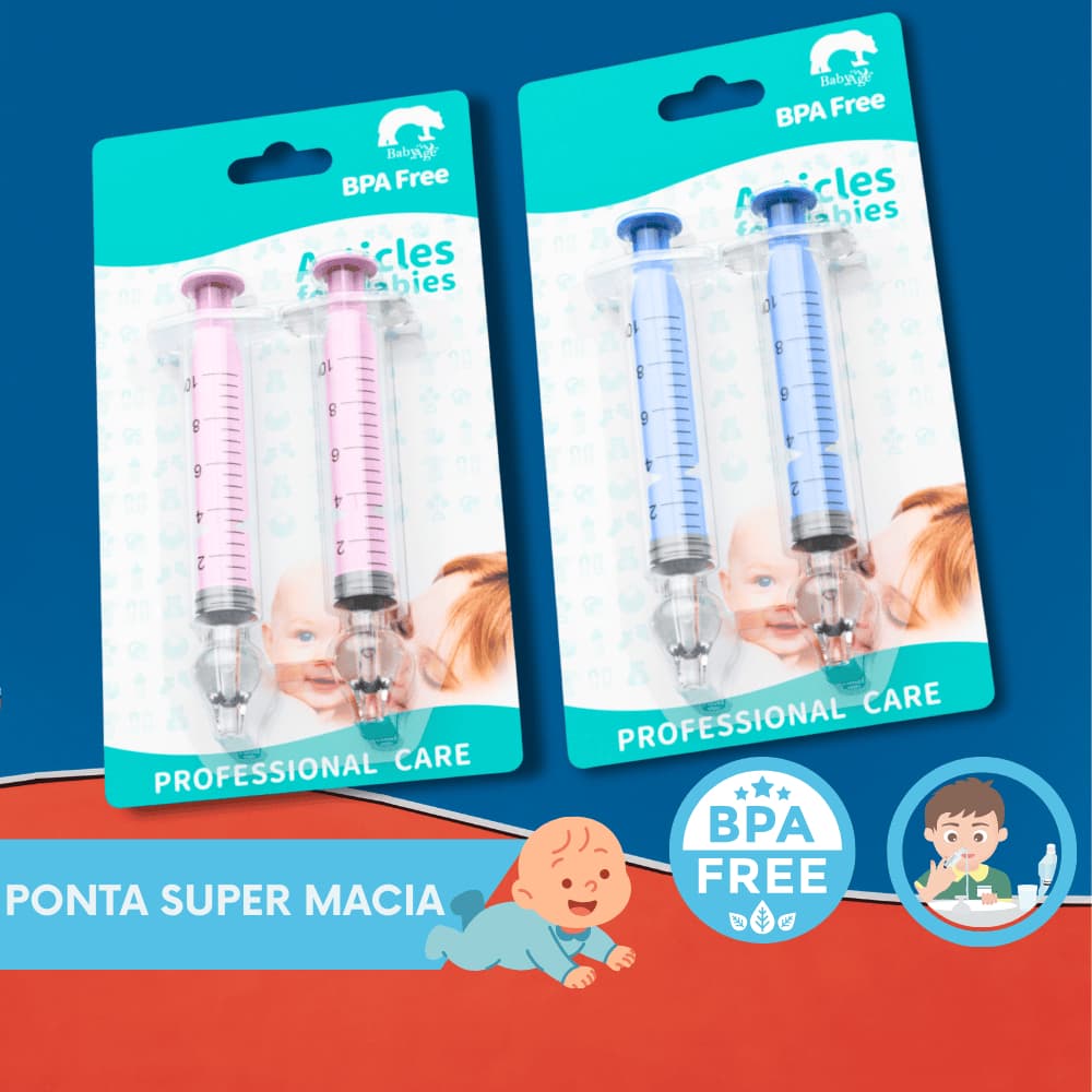 Kit 2 Seringas Lavador Aspirador Nasal Limpeza Infantil Bico Silicone Nariz Bebê Livre BPA Free