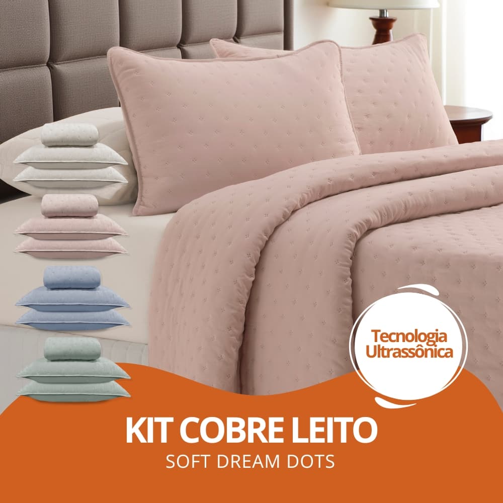 Kit Cobre Leito Colcha 3 peças Soft Dream Dots Extra Macio - Aconchegante e de Alta Durabilidade