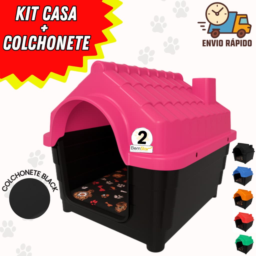 Casinha Cachorro Plástica Desmontável N2 Porte Pequeno Rosa com Proteção Raios UV Casa Pet