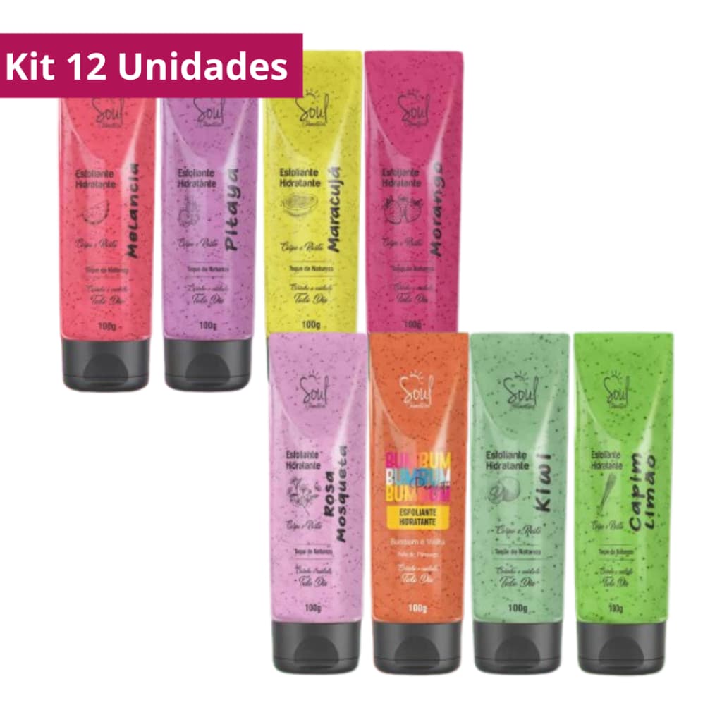 Kit 12 Esfoliante Hidratante Corporal Bisnaga100g Soul Cosméticos