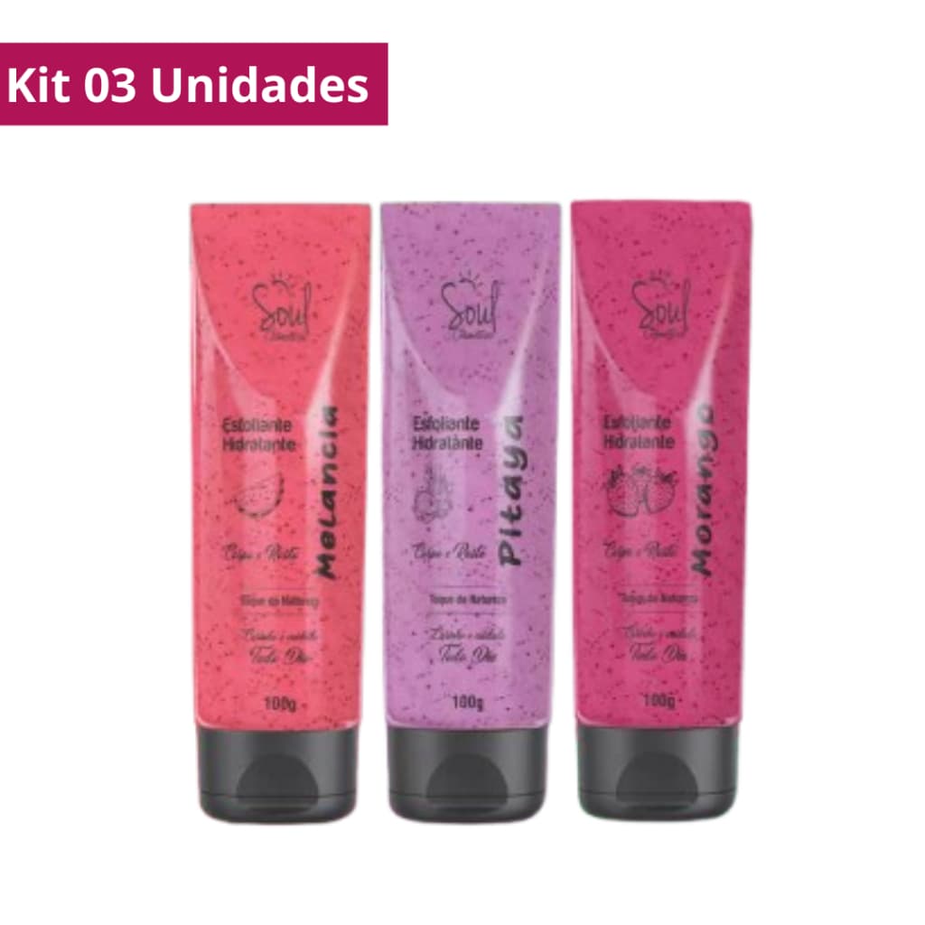 Kit 03 Esfoliante Hidratante Corporal Bisnaga100g Soul Cosméticos