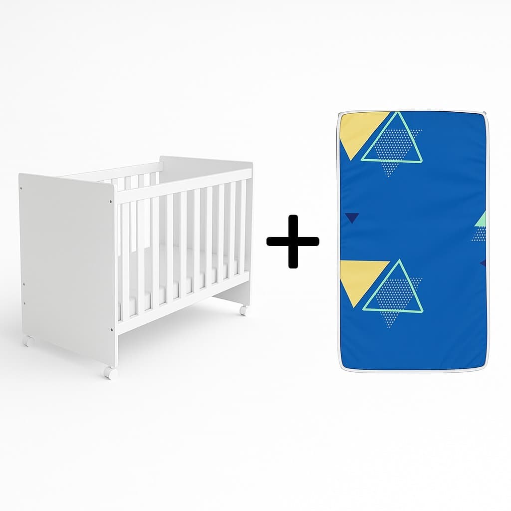 Berço com Rodízios MAYA + Colchão Baby Incluso - Shark Móveis