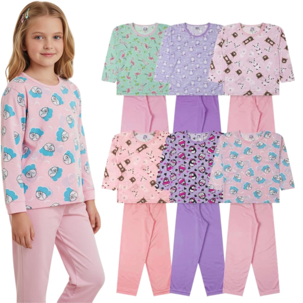 Kit 2, 4 ou 6 Peças Pijama Infantil Juvenil Menina | Pijama Infantojuvenil Tamanho 2 ao 16 | Pijama Feminino Inverno
