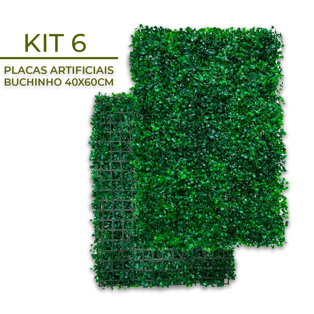 Kit 6 Placas Buchinhos 40x60 Grama Artificial Jardim Vertical Parede Verde decoração Muro inglês