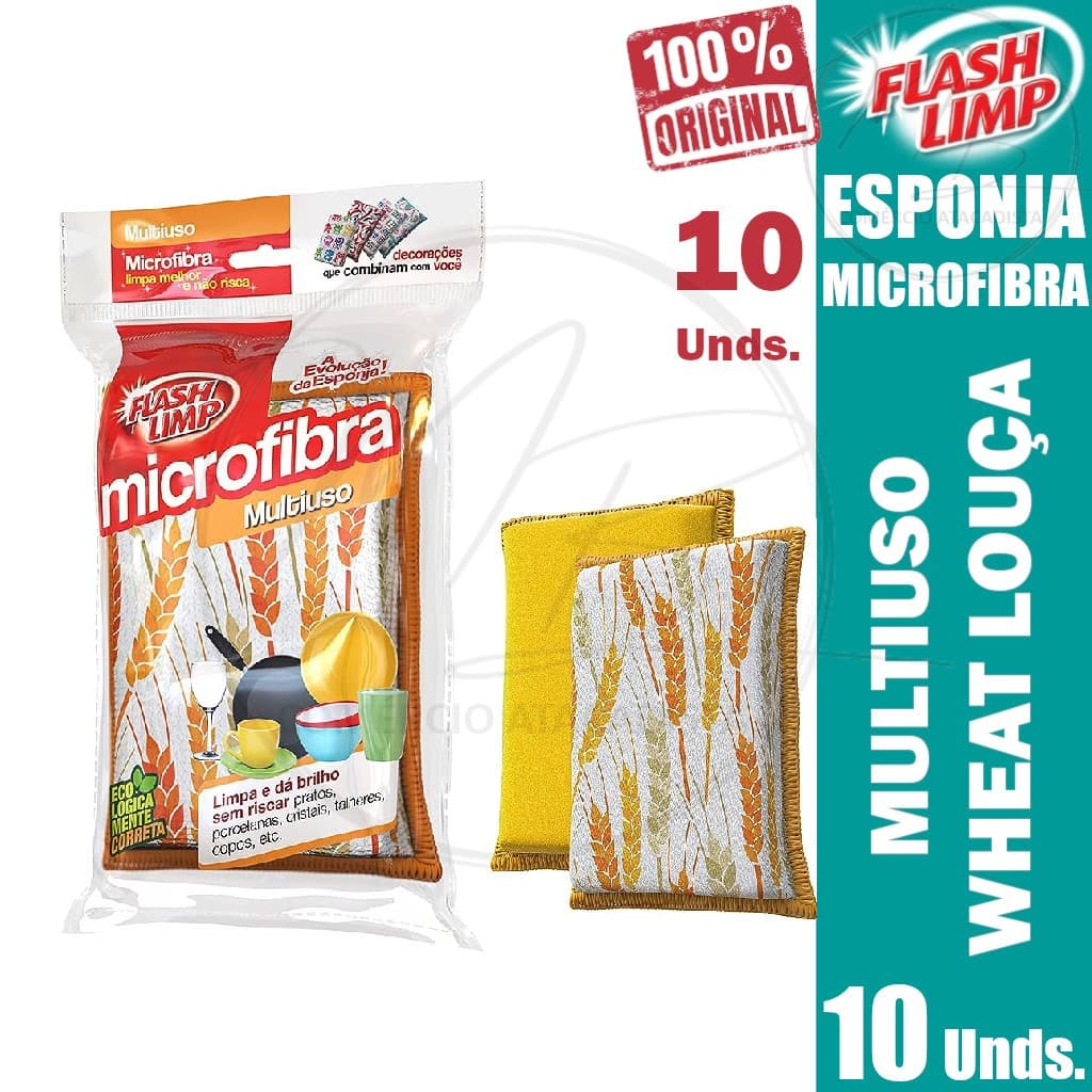 Kit 10 Esponja Microfibra Multiuso Wheat Flash Limp