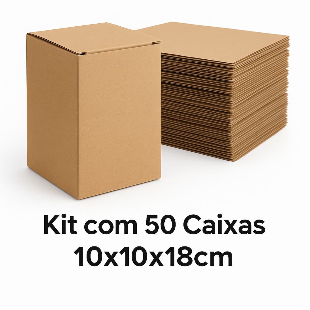 Caixa Papelão10x10x18 Kit com 50 Unidades para E‑Commerce