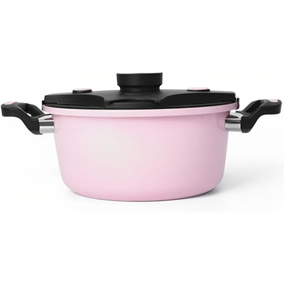 Panela de Pressão Luxo Rosa 6 Litros Revestido em Cerâmica Fechadura Automática Segura Anti Explosão