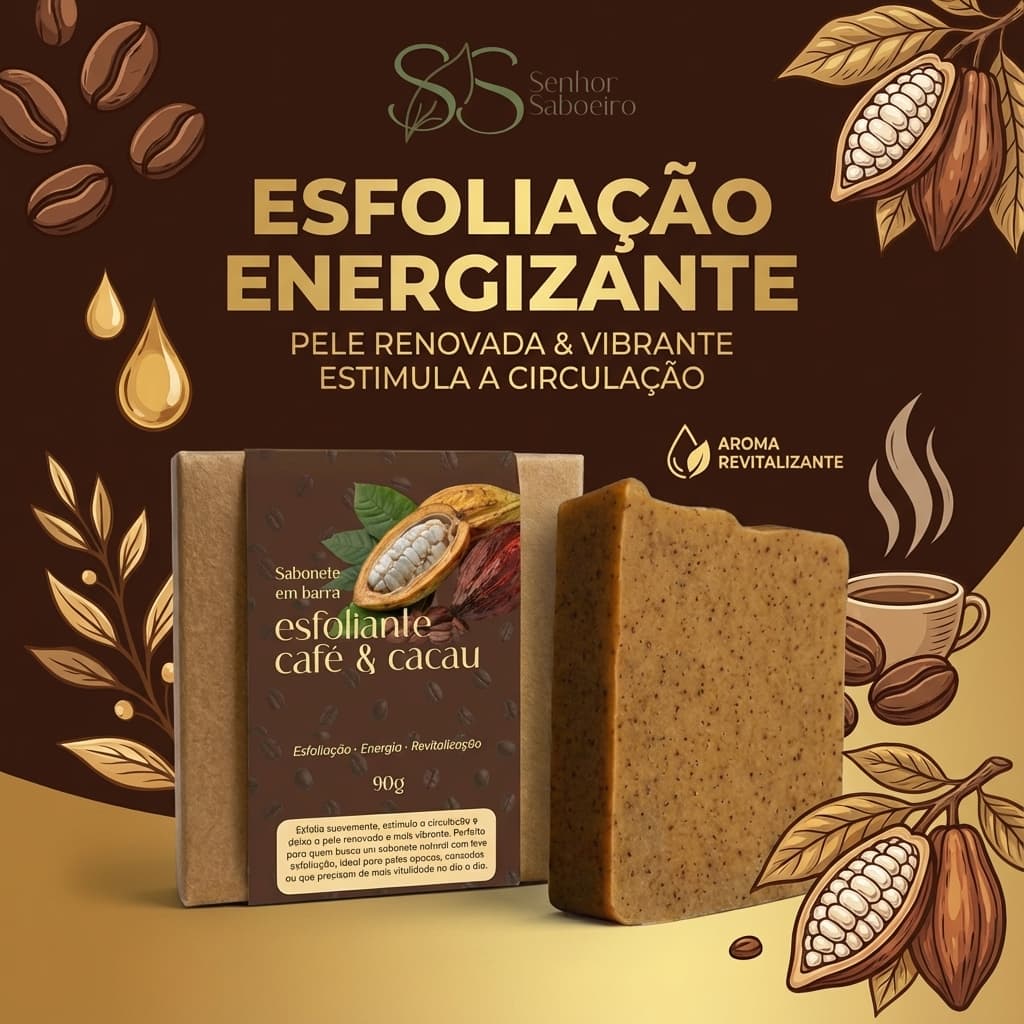 Sabonete Natural de Café Esfoliante - Estimula Colágeno Elasticidade da Pele Hidratante