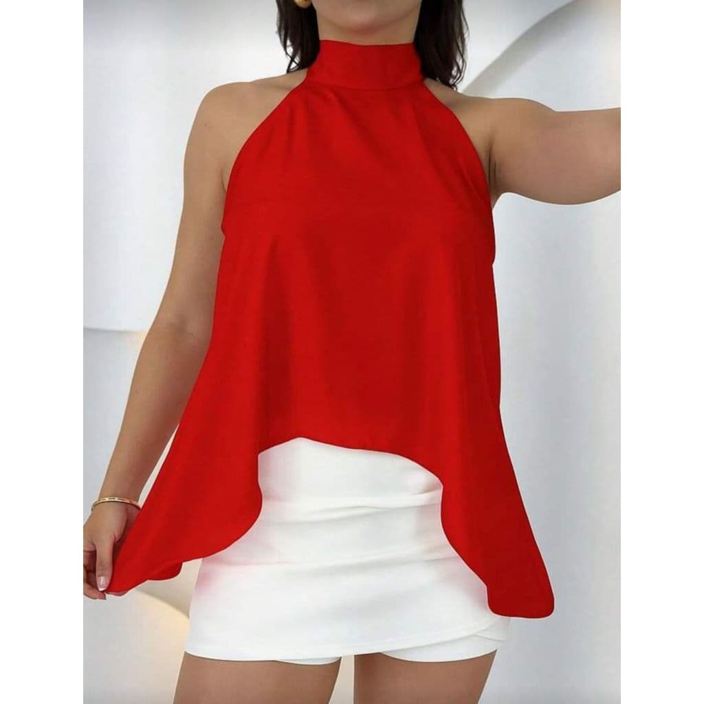 Blusinha Feminina Amarracao no Pescoco Cropped Assimetrico Tendencia