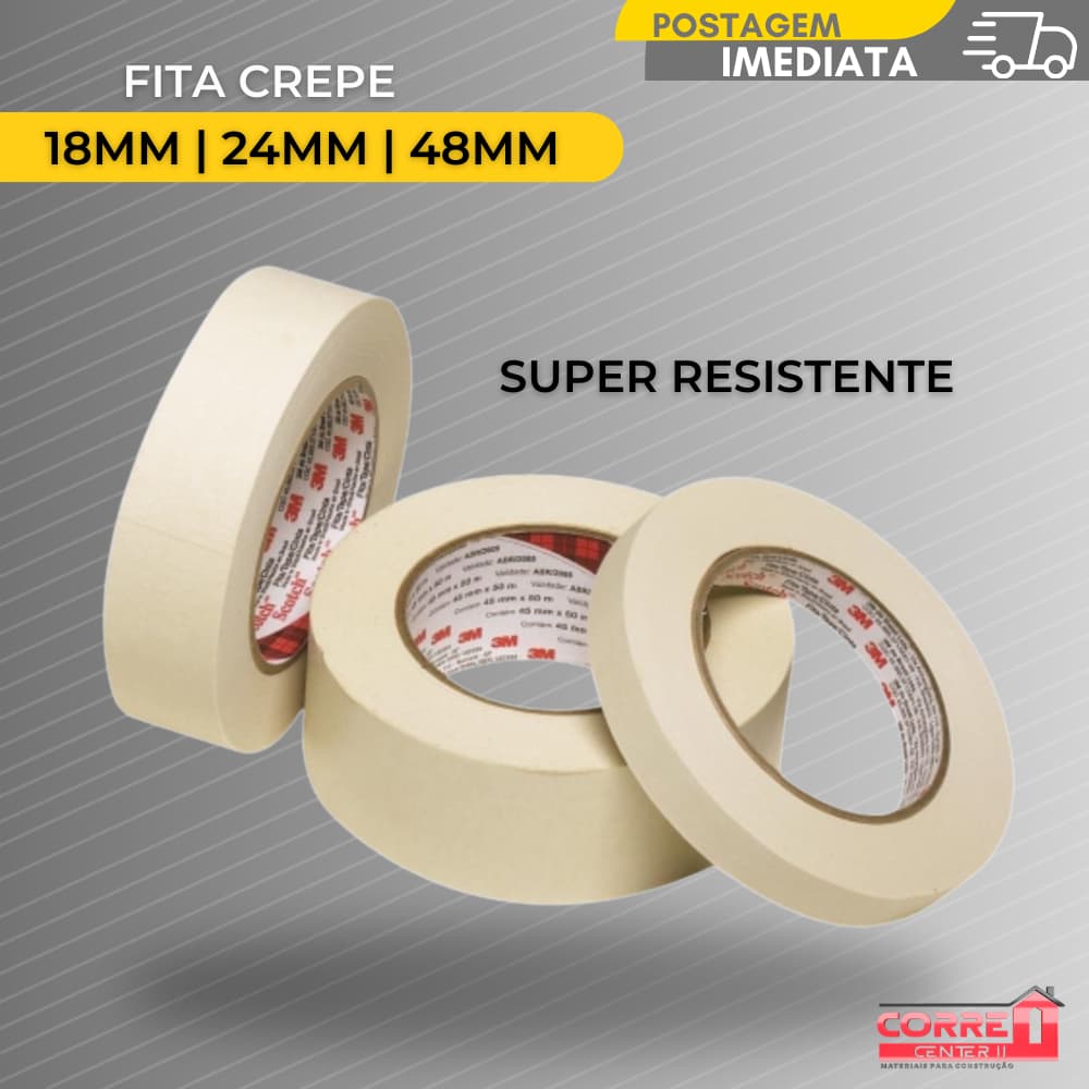 Fita Crepe Uso Geral Adesiva Branca 50 Metros Marcação Artes Paredes 18mm 24mm 48mm