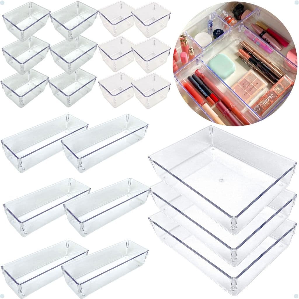 Kit com 21, 14 ou 7 Organizadores de Gaveta Modular Acrílico