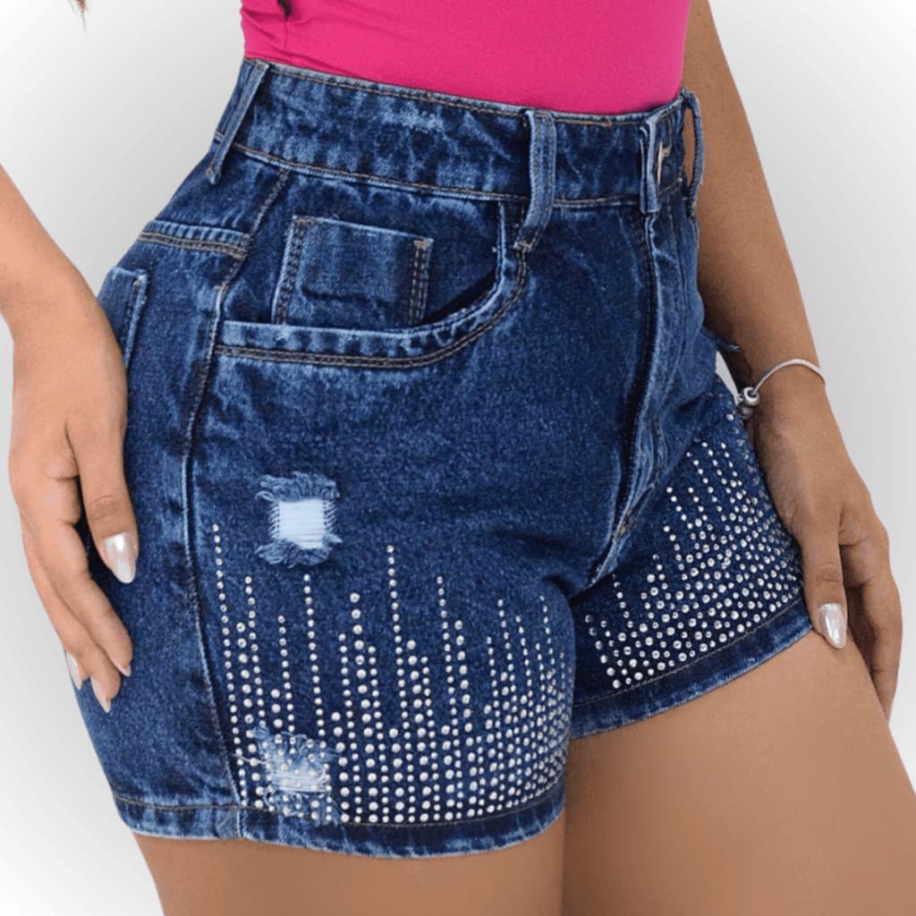 Short Jeans Feminino Premium Cós Alto 100% Algodão Casual Levanta Bumbum