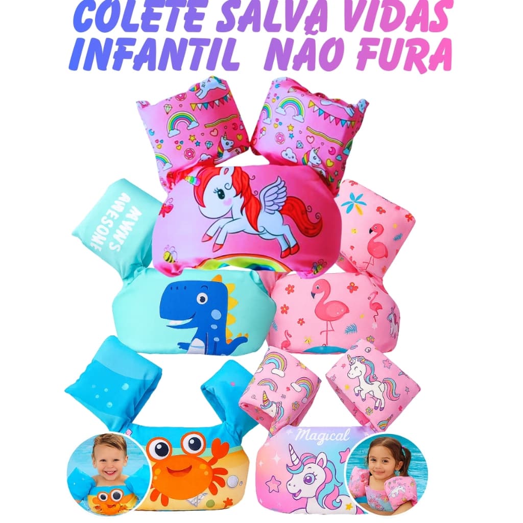 Colete Salva Vidas Boia Infantil Menina Menino Não Fura