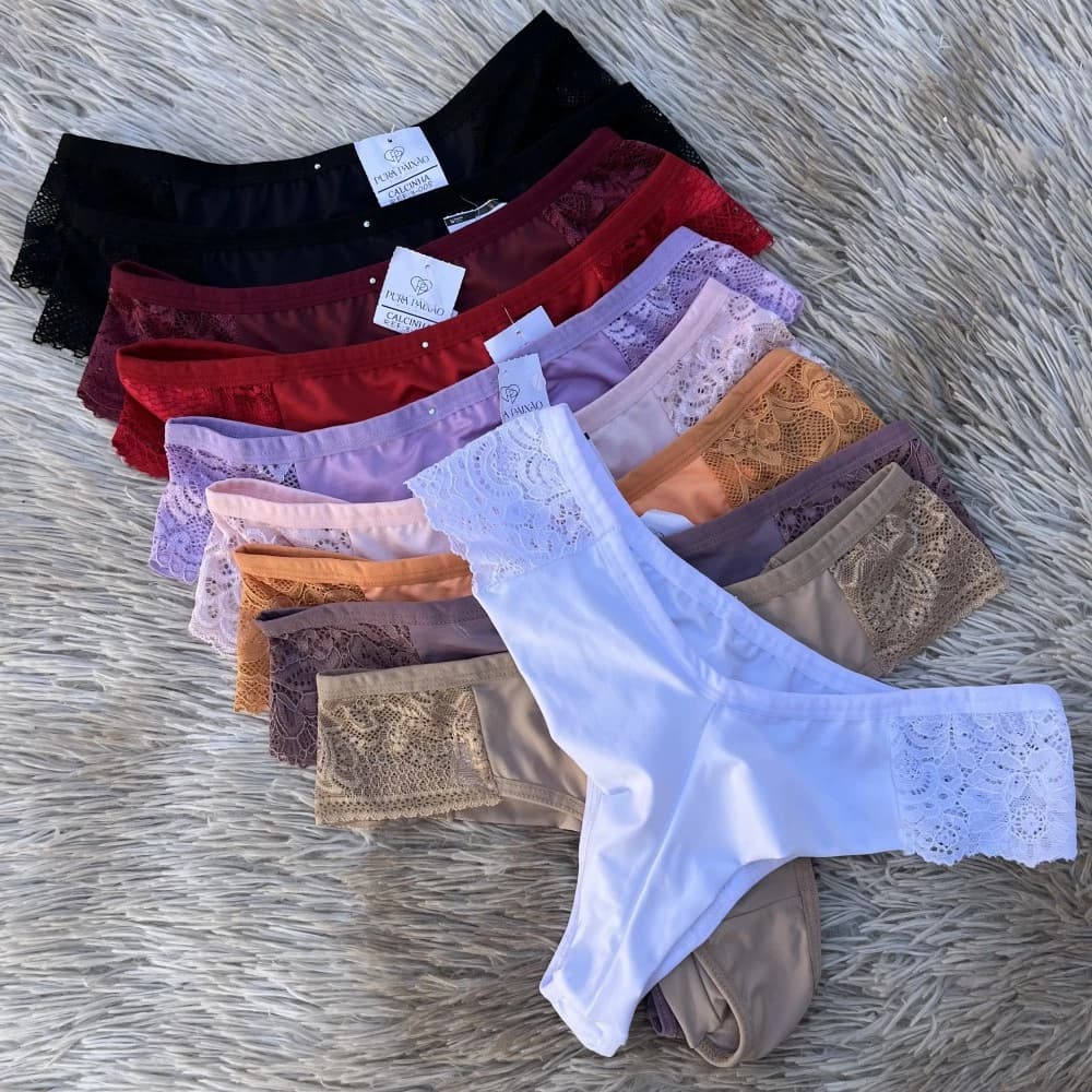 Kit 5/10 Calcinha Fio Duplo Microfibra Renda Lateral