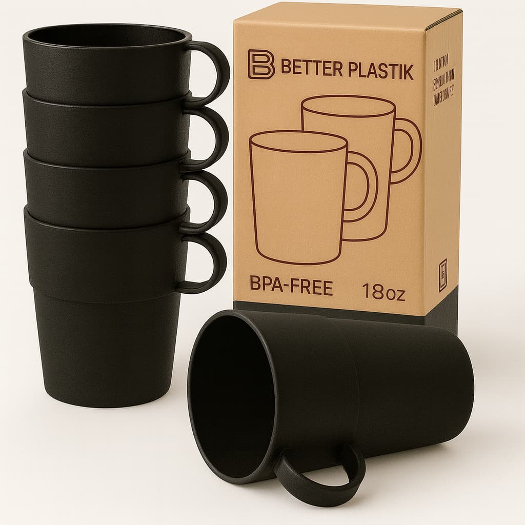 Kit 6 Caneca Xícara 345 ml de Plástico Reforçada para Café Chá e Bebidas Quentes