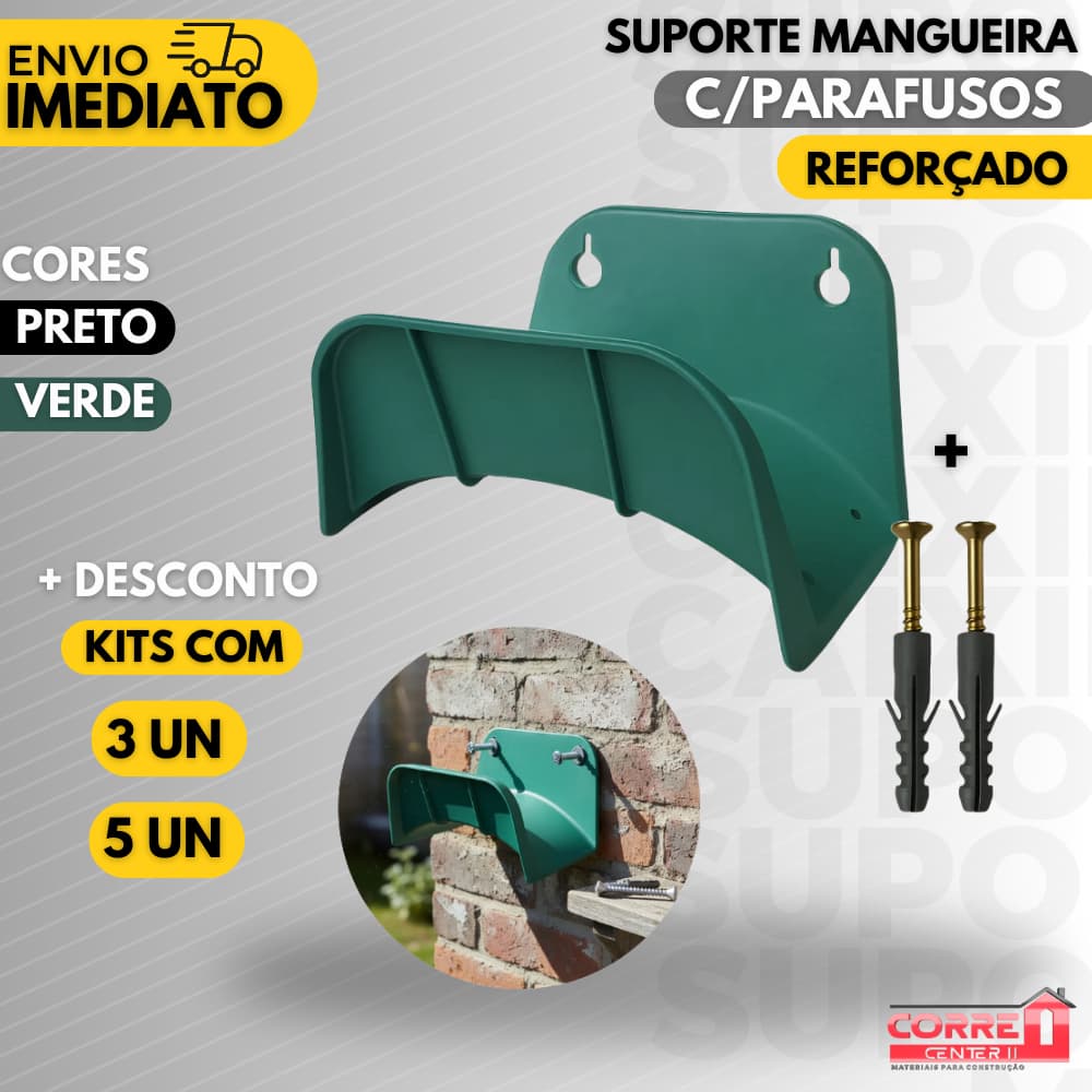 Suporte Mangueira Jardim Plastico Parede + Parafuso e Bucha - Verde ou Preto Overtime