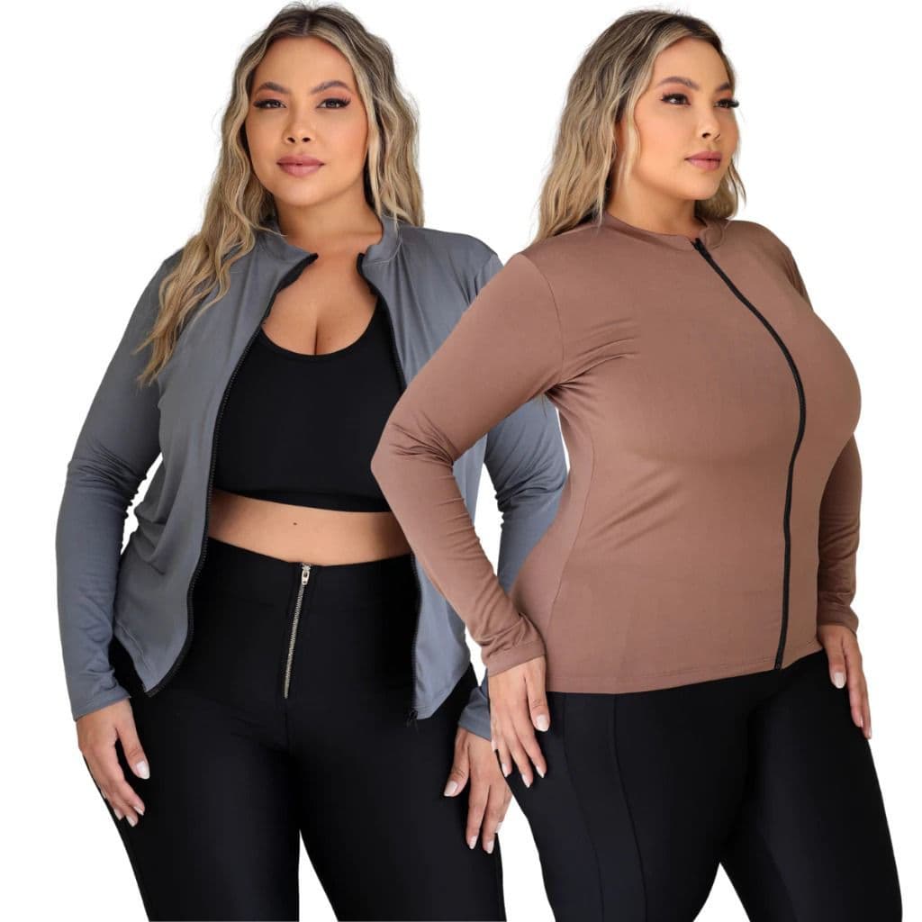 Kit 2 Casaquinhos Com Zíper Frontal Academia Plus Size Proteção Solar UV Termico