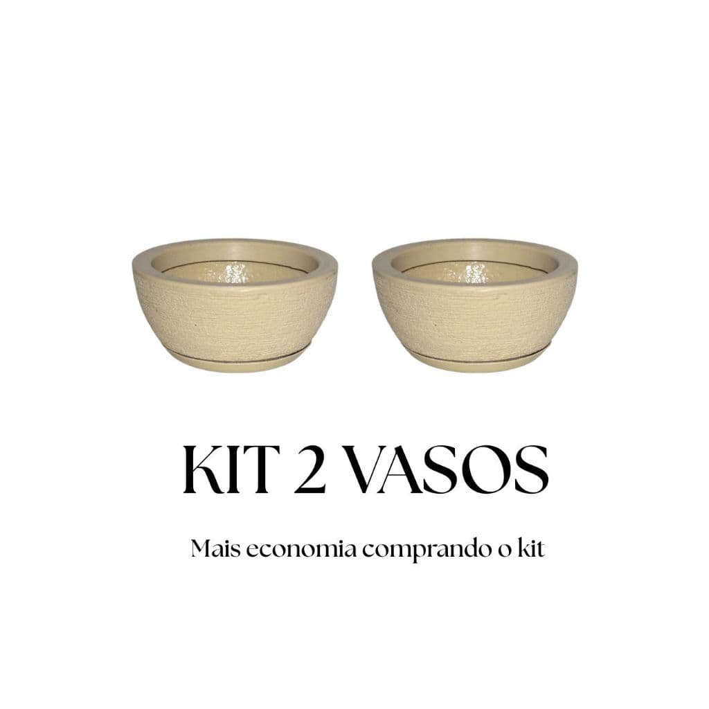 Kit 2 Vasos Decorativo em Polietileno para Planta Bacia Mini c Prato Coletor 26x13