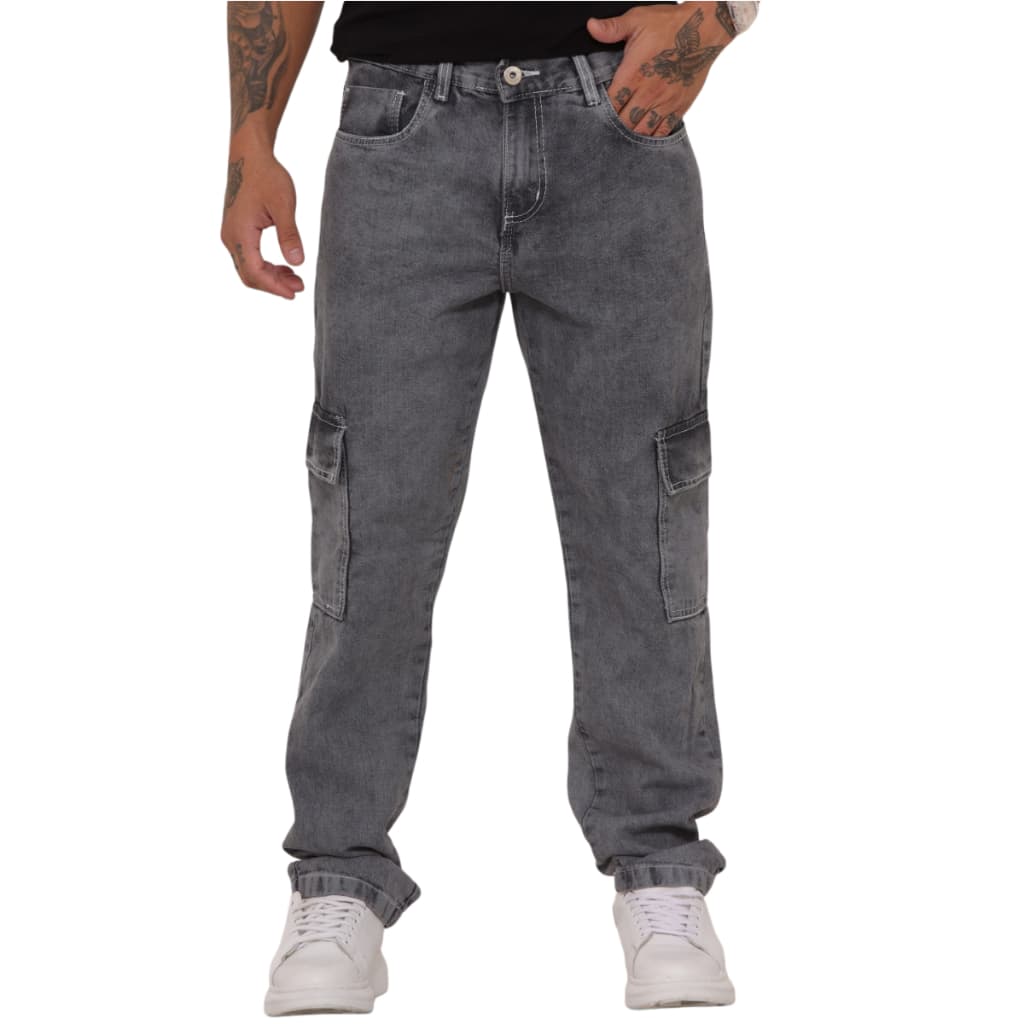 Calça Cargo Masculina Cinza Grafite Manchado