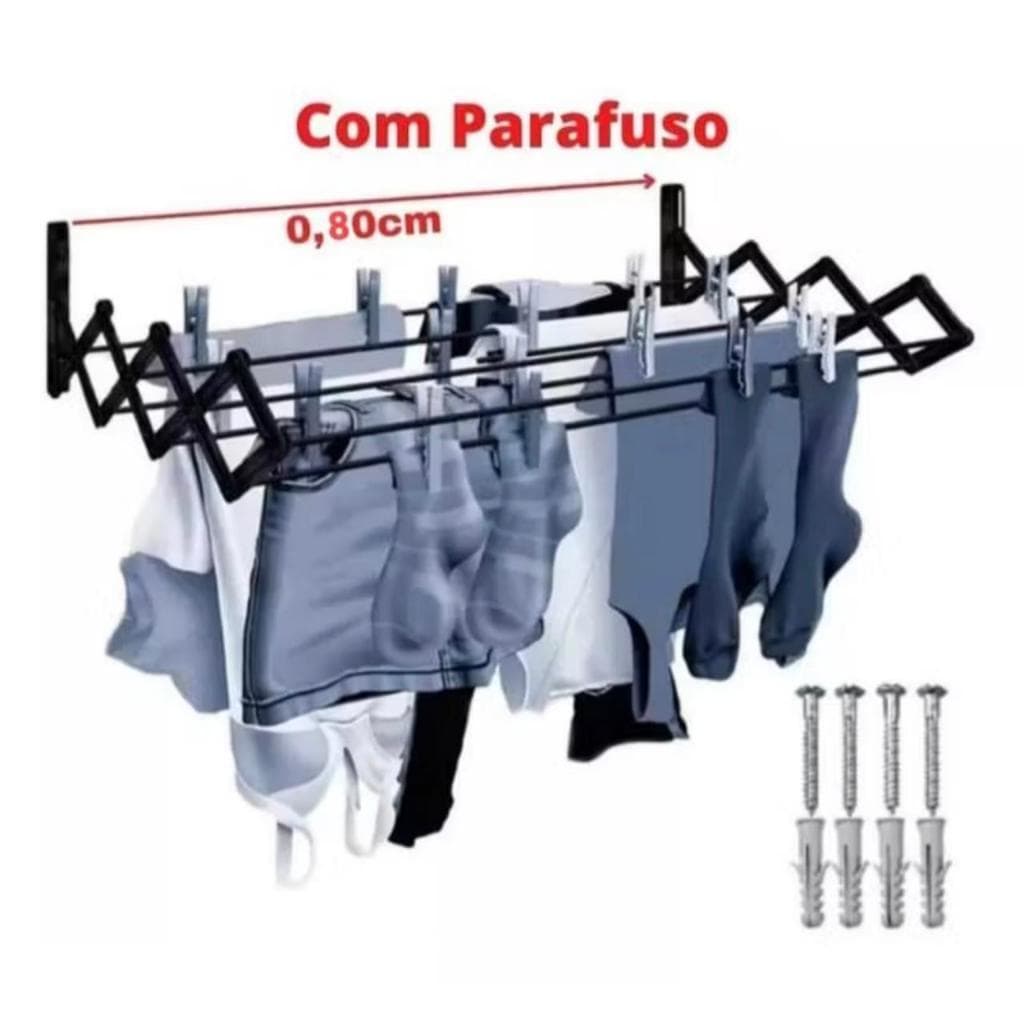 Varal de Parede Sanfonado Secalux Retratil Anti-ferrugem Grande Reforçado Compacto
