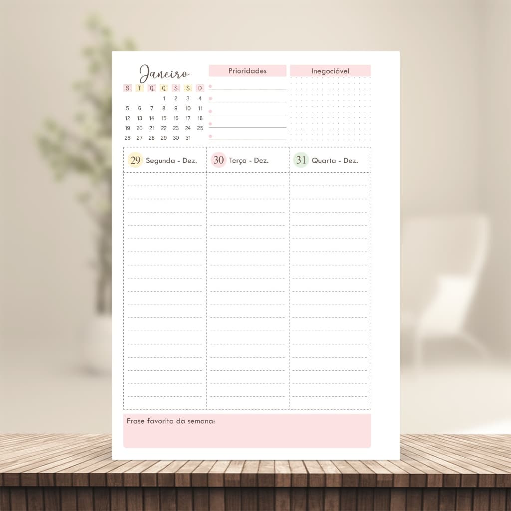 (Vertical com pauta) Miolo de Planner Elegance Datado 2026 A5 90g 218 páginas (cores variadas)