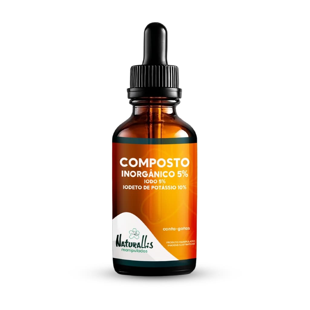 Composto Inorgânico 5% – Iodo + Iodeto de Potássio – Frasco Gotejador 30ml, 50ml ou 100ml