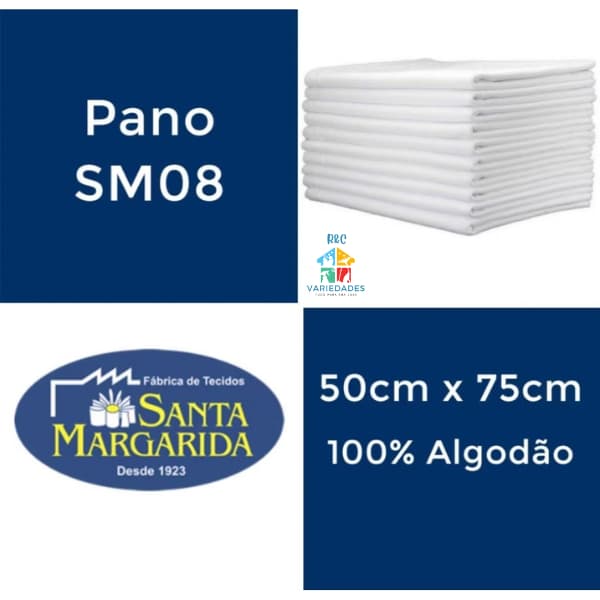 Kit 10 Pano de Prato SM08 Liso 50cm x 75cm Santa Margarida Pintura e Artesanato 100% Algodão