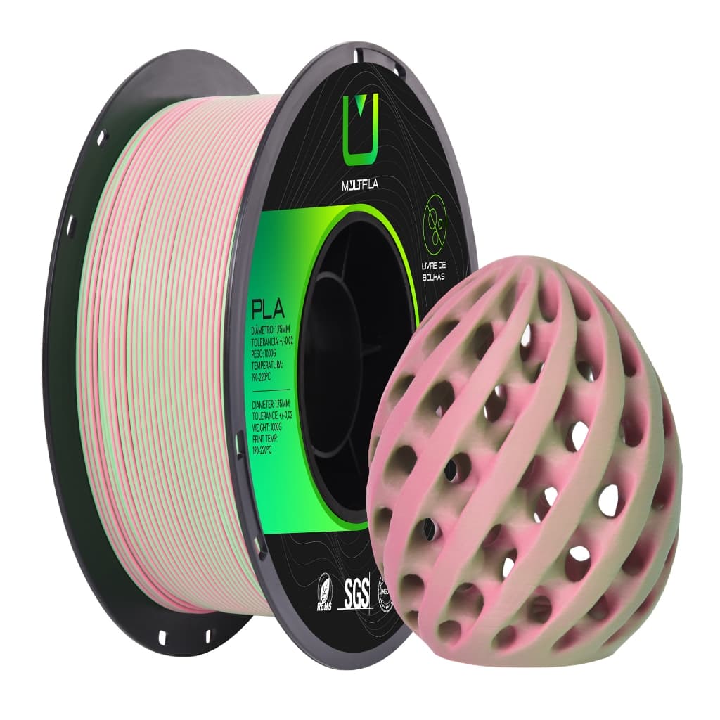Filamento PLA Matte Duo Color Rosa e Verde Impressão 3D 1kg Multfila