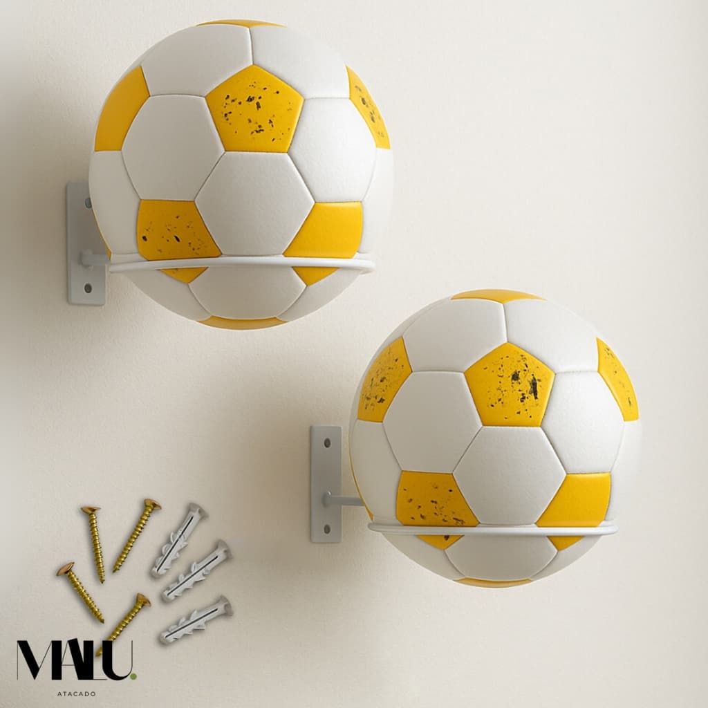 Kit 02 Suporte de Bola Futebol Basquete ou Vôlei com Parafusos e Buchas Aço Reforçado