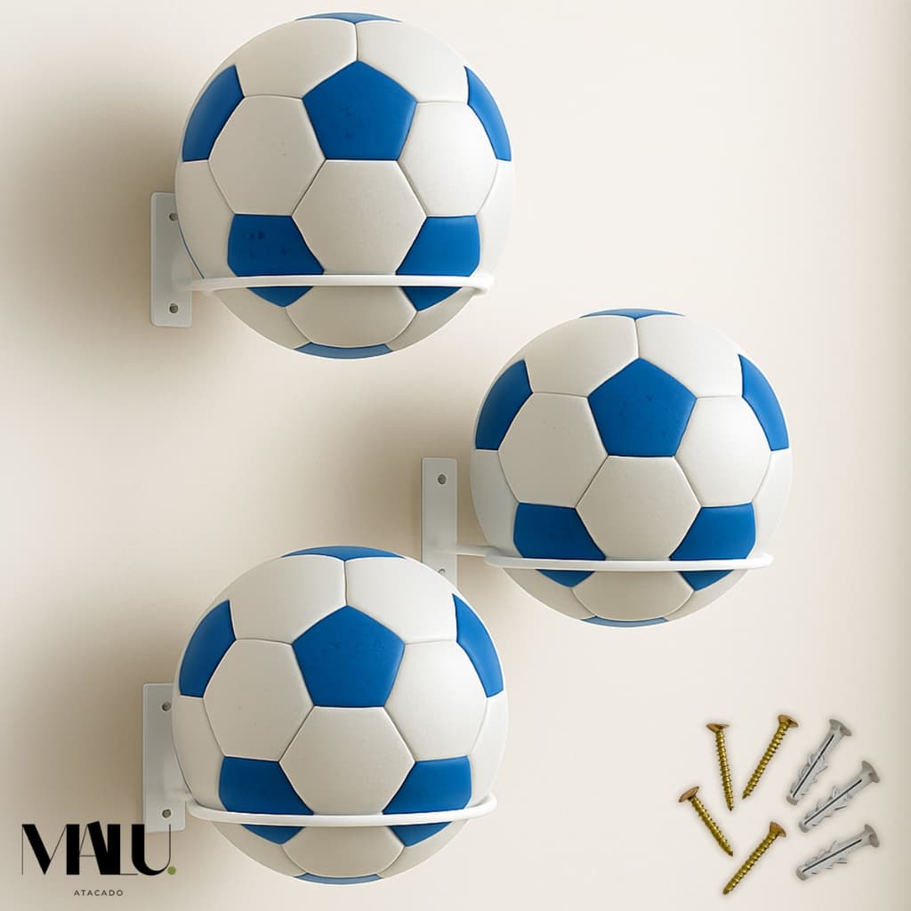 Kit 03 Suporte de Bola Futebol Basquete ou Vôlei com Parafusos e Buchas Aço Reforçado