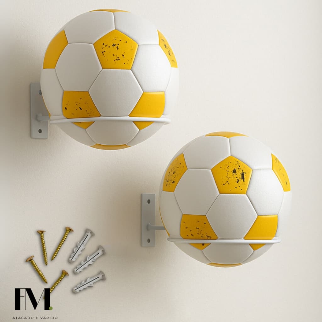 Kit 02 Suporte de Bola Aço Reforçado Futebol Basquete ou Vôlei com Parafusos e Buchas