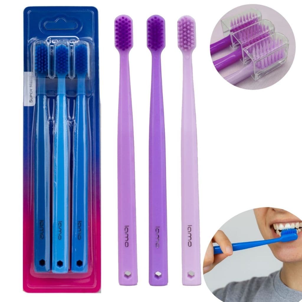 Pack 3 Escovas de Dente Adulto Rosa Cerdas Super Macias com Capa Protetora Rosa